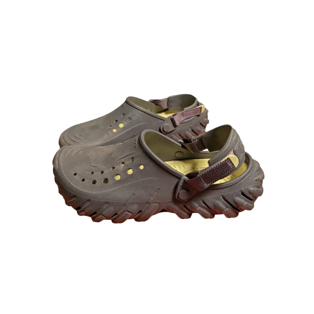 Crocs Echo Clog Espresso Brown Yellow Adjustable Strap Mens 9 Womens 11 Sandals